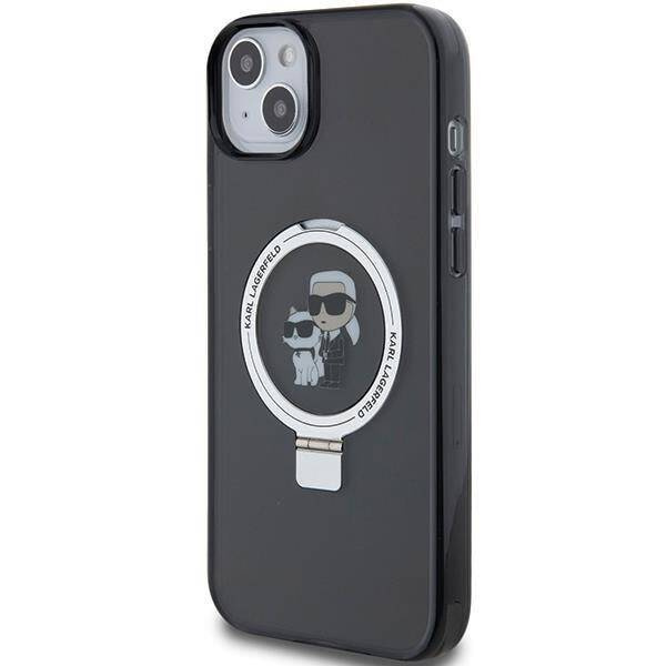Original Handyhülle IPHONE 13 / 14 / 15 Karl Lagerfeld Hardcase Ring Stand Karl&Choupettte MagSafe (KLHMP14SHMRSKCK) schwarz