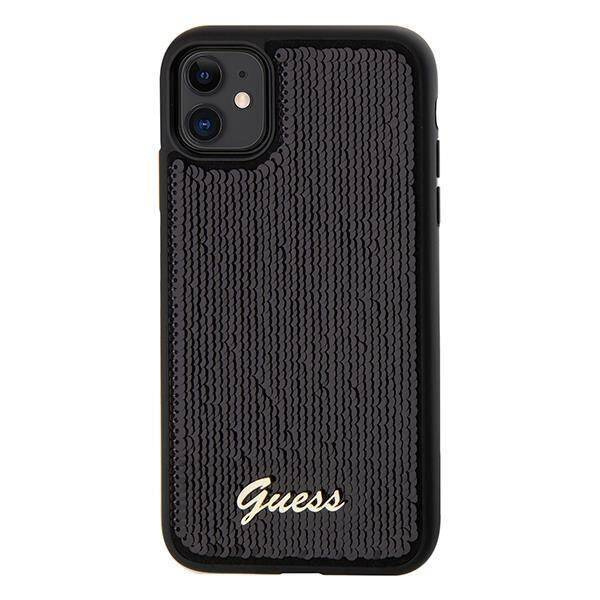 Guess nakładka do iPhone 11 GUHCN61PSFDGSK HC SEQUIN SCRIPT METAL czarna