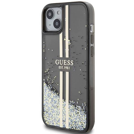 Oryginalne Etui GUESS Hardcase GUHCP15SLFCSEGK do iPhone 15 (Liquid Glitter Gold Stripes / czarny)