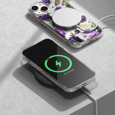 Ringke Fusion Design Armoured Case Cover mit Gelrahmen für iPhone 14 Plus transparent (Purple Rose) (FD637E29)