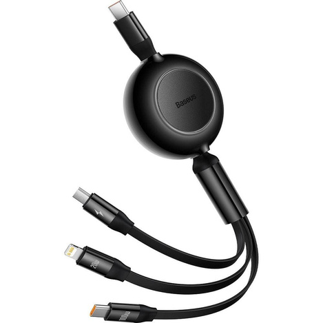 Baseus Bright Mirror 2 retractable cable 3in1 USB Type C - micro USB + Lightning + USB Type C 3.5A 1.1m black (CAMJ010201)
