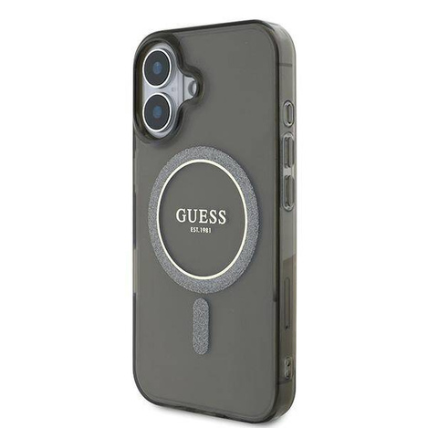 Original Case IPHONE 16 Guess Hardcase IML Glitter Circle MagSafe (GUHMP16SHFGEREK) black