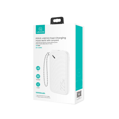 Power Bank 10000mAh PB56 22,5W 2xUSB QC3.0 + USB-C PD + Micro USB Bateria Zewnętrzna Fast Charge Usams US-CD151 biały