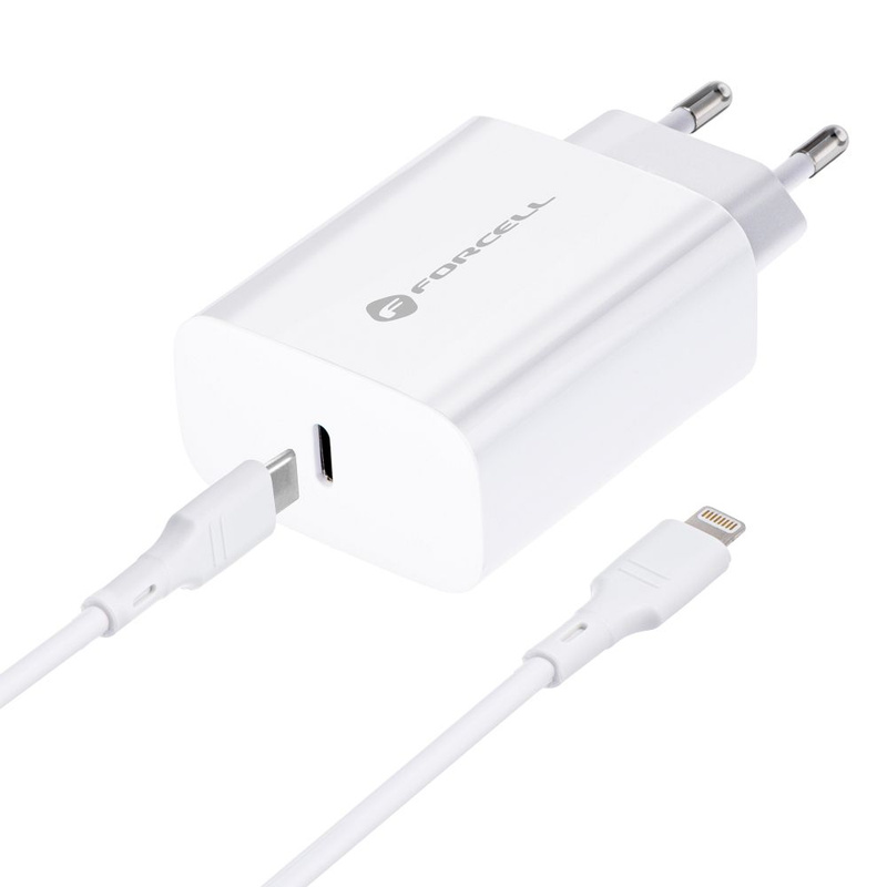 Forcell Ładowarka Sieciowa ze złączem USB typ C i kablem lightning - 3A 20W z funkcją ładowania PD i QC 4.0