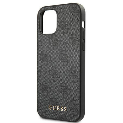 Original Handyhülle IPHONE 12 / 12 PRO Guess Hard Case 4G Metal Gold Logo (GUHCP12MG4GFGR) grau