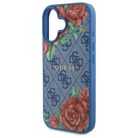 Oryginalne Etui IPHONE 16 Guess Hardcase 4G Flowers Print MagSafe (GUHMP16SP4ROPEMCB) niebieskie