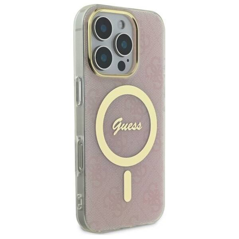 Original Handyhülle IPHONE 16 PRO Guess Hardcase IML 4G MagSafe (GUHMP16LH4STP) rosa