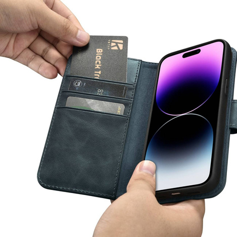 iCarer Oil Wax Wallet Case 2in1 Case iPhone 14 Pro Max Leather Flip Cover Anti-RFID Blue (WMI14220724-BU)