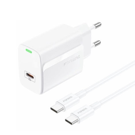FONENG Netz-Ladegerät EU65 PD 20W 1xUSB-C + kabel USB-C - USB-C weiss