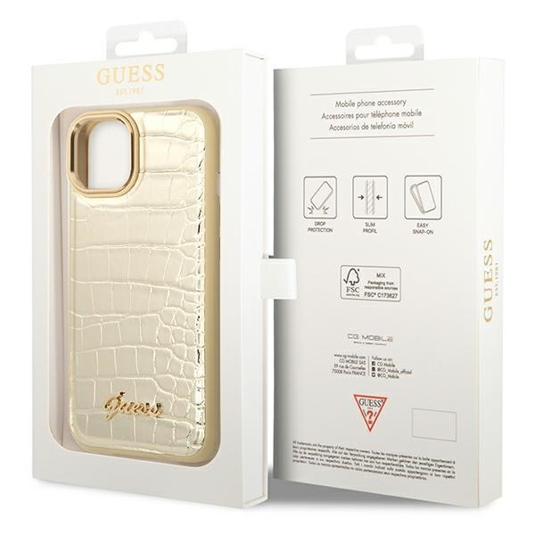 Oryginalne Etui IPHONE 14 PLUS Guess Croco Collection złote
