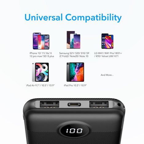 Bateria zewnętrzna (Powerbank) VEGER L10 - 10 000mAh LCD czarny (W1105)