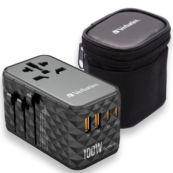 Verbatim Adapter podróżny EU/UK/US GaN 2xUSB-A/2xUSB-C PD 100W UTA-06 czarny/black 32121