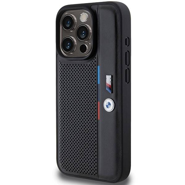BMW Perforierte Tricolor Line Hülle für iPhone 15 Pro Max – Schwarz