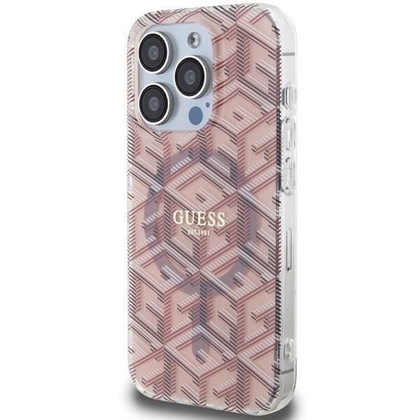 Oryginalne Etui GUESS Hardcase GUHMP15LHGCUSTGP do iPhone 15 Pro Max (Kompatybilny z Magsafe / IML GCUBE / różowy)