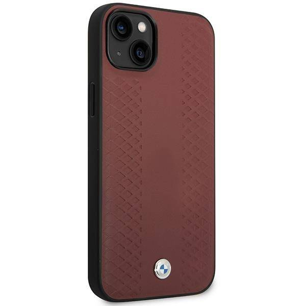 Oryginalne Etui IPHONE 14 BMW Leather Diamond Pattern (BMHCP14S22RFGR) burgundowe