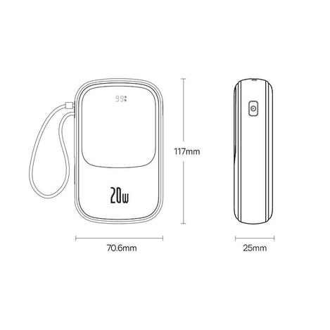 Powerbank 10000 mAh 20 W Baseus Qpow Pro Overseas Edition + USB C 3A Kabel – Schwarz