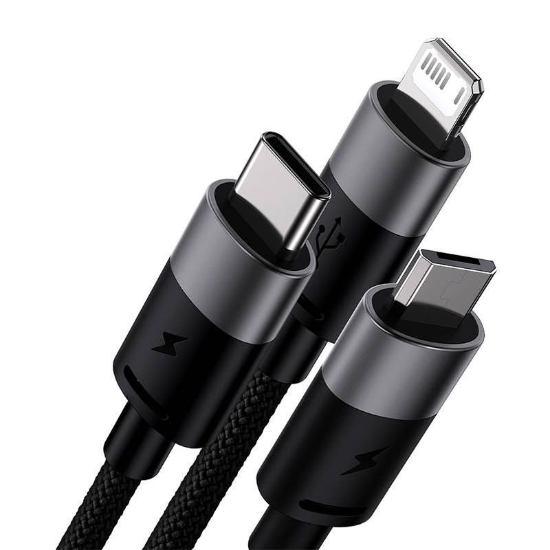 3in1 USB cable Baseus StarSpeed Series, USB-C + Micro + Lightning 3,5A, 1.2m (Black)
