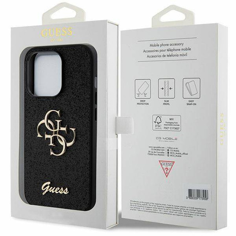 Guess Glitter Script Big 4G Hülle für iPhone 15 Pro – Schwarz