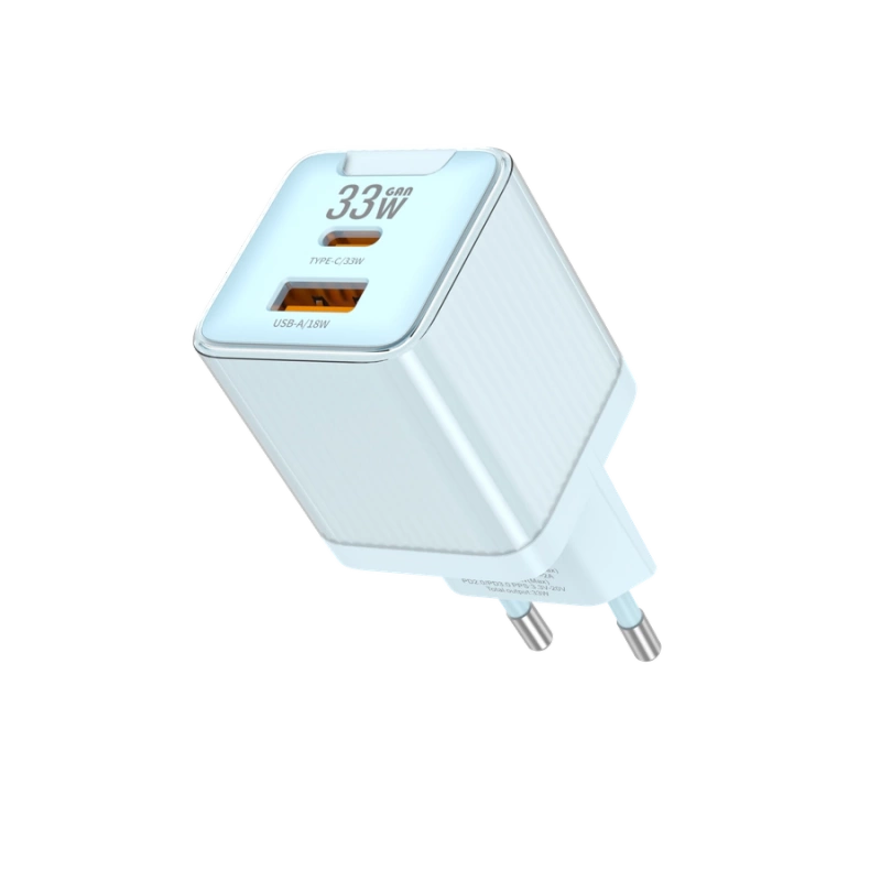 JELLICO ładowarka sieciowa EU55 GaN PD 33W 1xUSB-C + 1xUSB QC3.0 Niebieski