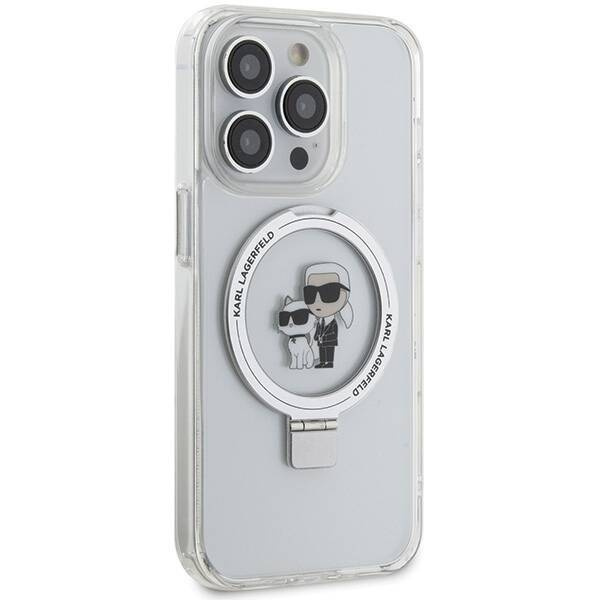 Original Case IPHONE 15 PRO MAX Karl Lagerfeld Hardcase Ring Stand Karl&Choupettte MagSafe white