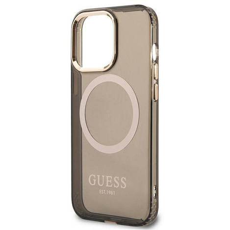 Original Handyhülle IPHONE 13 PRO Guess Hard Case Gold Outline Translucent MagSafe (GUHMP13LHTCMK) schwarz