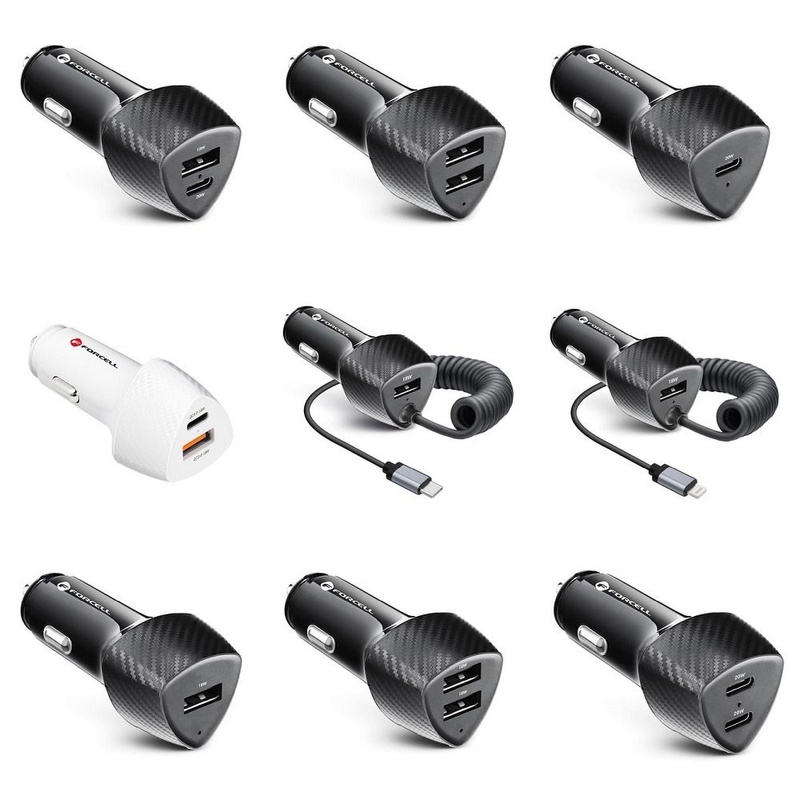 FORCELL CARBON ładowarka samochodowa Typ C 3.0 PD20W +  Typ C 3.0 PD20W CC50-2C czarna (Total 40W)