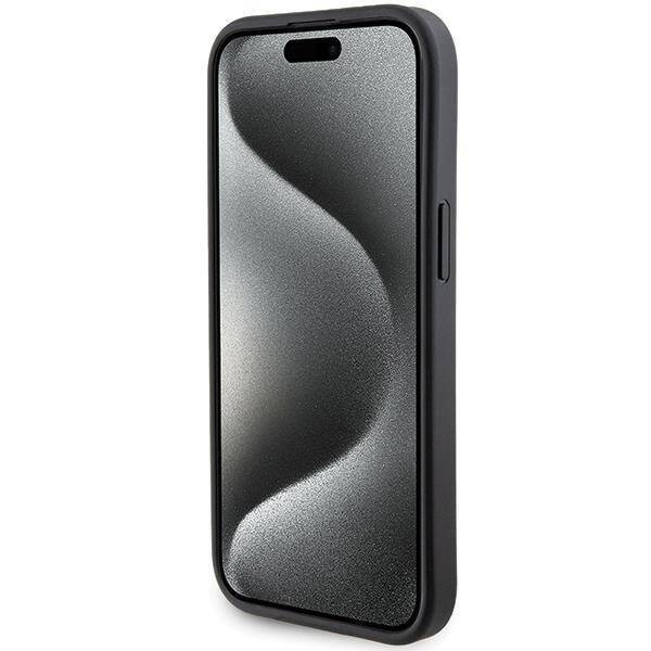 Karl Lagerfeld Gripstand Saffiano Karl&amp;Choupette Pins Hülle für iPhone 15 – Schwarz