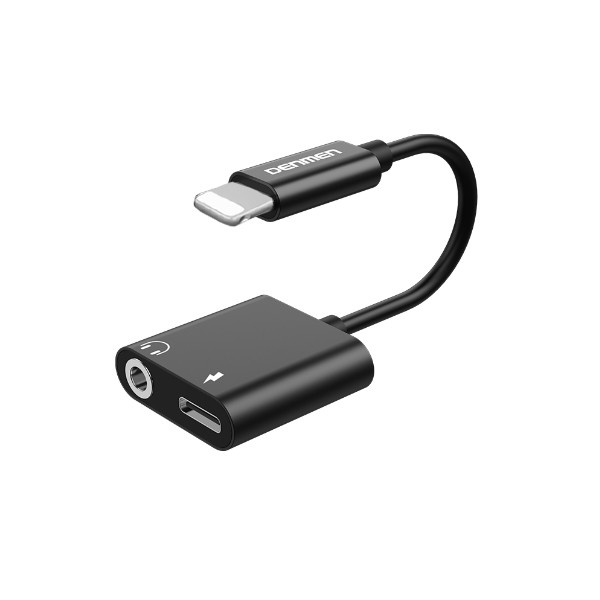 ADAPTER HF IPHONE DENMEN CZARNY AUDIO JACK + ZASILANIE DU08