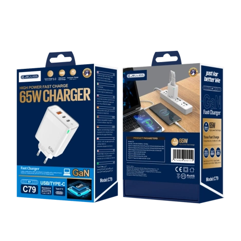 JELLICO ładowarka sieciowa C79 GaN PD 65W 2xUSB-C + 1xUSB QC3.0 Biały