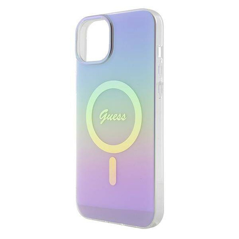 Oryginalne Etui APPLE IPHONE 15 Guess Hardcase IML Iridescent MagSafe (GUHMP15SHITSU) fioletowe