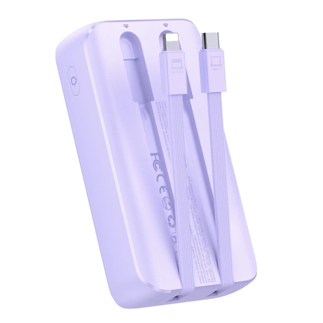 Joyroom Powerbank 30 W 10000 mAh mit integrierten Lightning und USB-C-Kabeln lila (JR-PBC06)