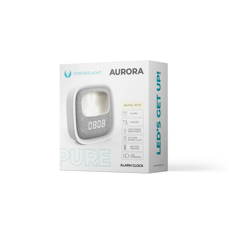 Budzik z nocnym króliczkiem LED PURE FNL-06 AURORA biały kwadratowy Forever Light