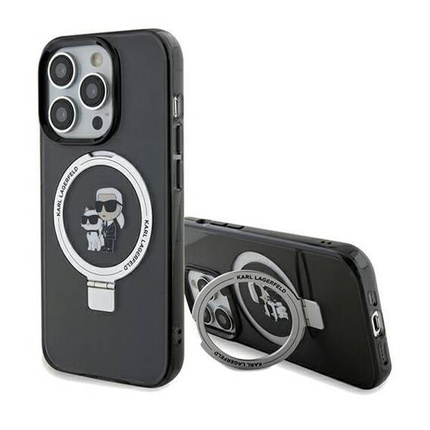Original Handyhülle IPHONE 14 PRO Karl Lagerfeld Hardcase Ring Stand Karl&Choupettte MagSafe (KLHMP14LHMRSKCK) schwarz
