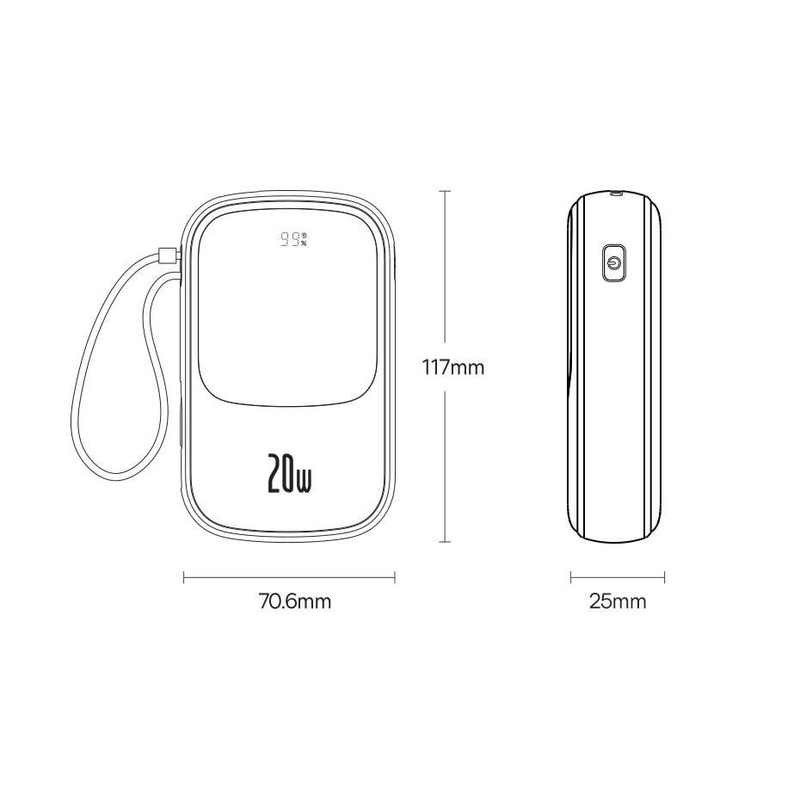 Powerbank 10000 mAh 20 W Baseus Qpow Pro Overseas Edition + USB C 3A Kabel – Schwarz