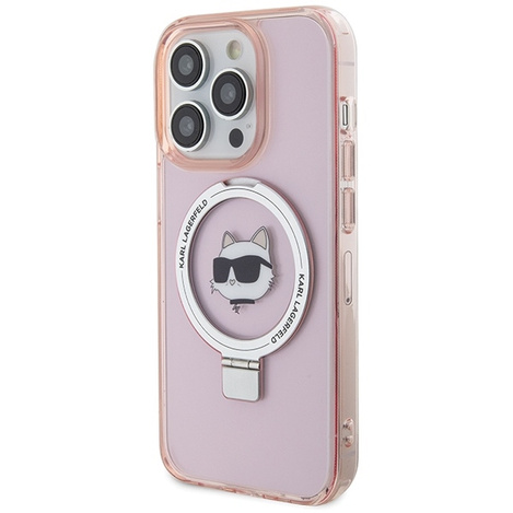 Karl Lagerfeld KLHMP15LHMRSCHP iPhone 15 Pro 6,1&quot; rosa/rosa Hardcase Ringständer Choupette Head MagSafe