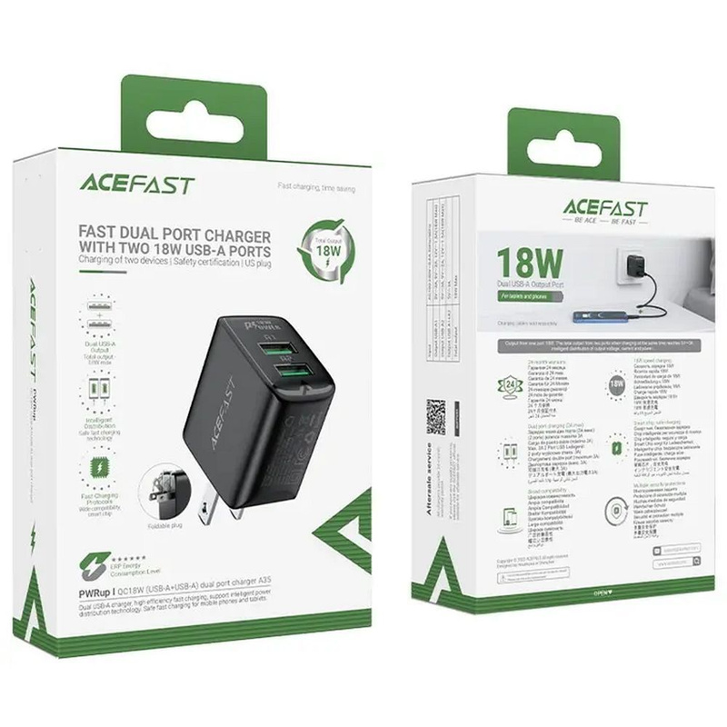 ACEFAST ładowarka sieciowa 2 x USB 3A QC18W A33 UK czarna