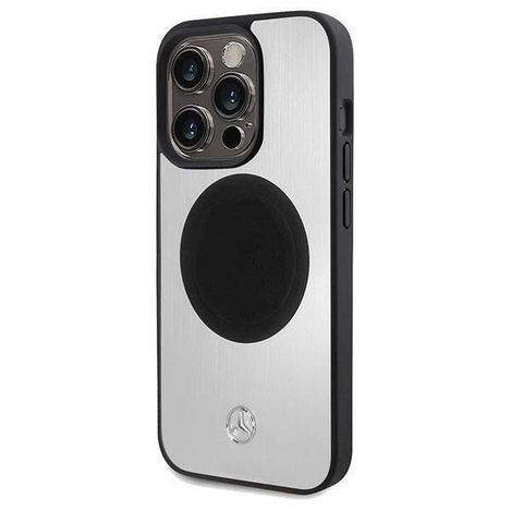 Original Handyhülle APPLE IPHONE 15 PRO Mercedes Hardcase Leather&Alu MagSafe (MEHMP15L23ACMS) silber