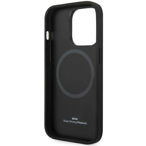 Original Handyhülle IPHONE 14 PRO BMW Leather Diamond Pattern MagSafe (BMHMP14L22RFGK) schwarz