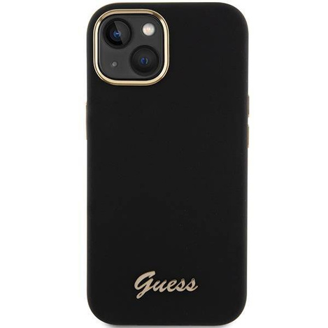 Etui Guess Silicone Script Metal Logo & Frame na iPhone 15 - czarne