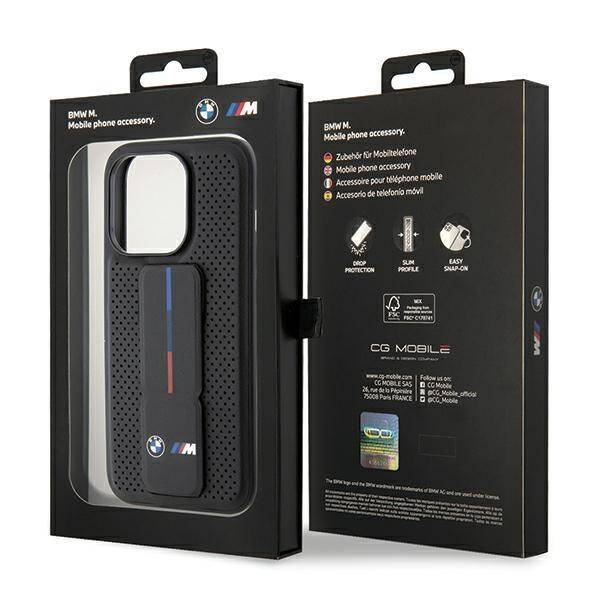 Original Case APPLE IPHONE 15 PRO MAX BMW Hardcase Grip Stand Smooth & Perforated (BMHCP15XGSPPRK) black