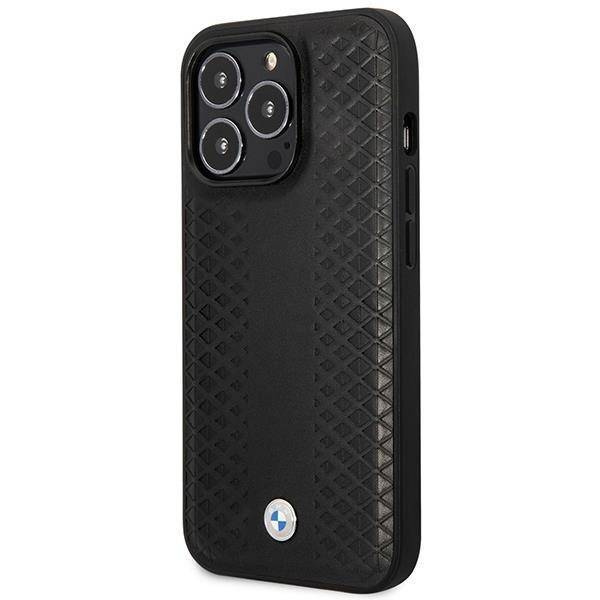 Original Handyhülle IPHONE 14 PRO MAX BMW Leather Diamond Pattern MagSafe MagSafe (BMHMP14X22RFGK) schwarz