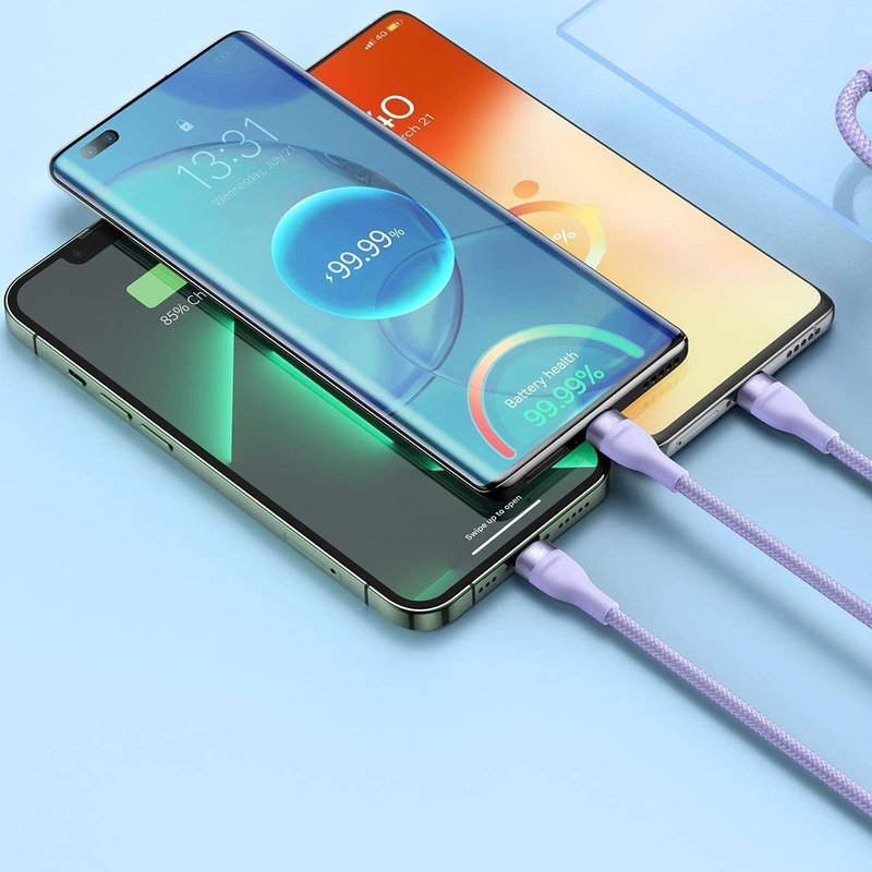 Baseus Flash Series II USB Type C / USB Type A cable - USB Type C / Lightning / micro USB 100 W 1.5 m purple (CASS030205)