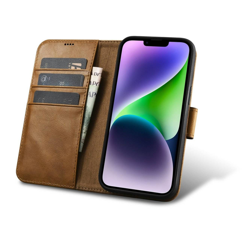iCarer Oil Wax Wallet Case 2in1 case iPhone 14 Plus Leather Flip Cover Anti-RFID brown (WMI14220723-TN)