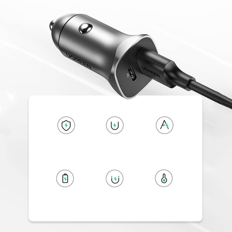 Ugreen USB Car Charger Type C / USB 24W Power Delivery Quick Charge gray (30780)