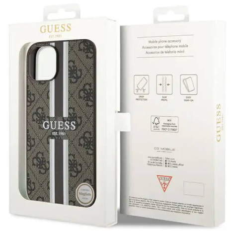 Guess GUHMP14MP4RPSW iPhone 14 Plus 6,7" brązowy/brown hardcase 4G Printed Stripes MagSafe