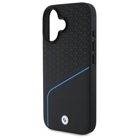 Original Handyhülle IPHONE 16 BMW Hardcase Signature Leather Textured & Line MagSafe (BMHMP16S23RDCLK) schwarz