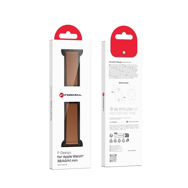 Pasek do Apple Watch Forcell F-Design FA21 skóra ekologiczna 38 / 40 / 41 mm brązowy