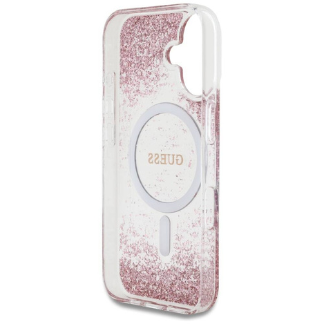 GUESS futerał do IPHONE 16 kompatybilny z MagSafe GUHMP16SRGRGEP (Resin Bottom Glitter) różowy