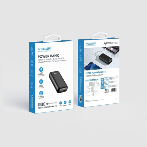 Bateria zewnętrzna (Powerbank) VEGER S10 - 10 000mAh LCD Quick Charge PD 20W czarny (W1135)