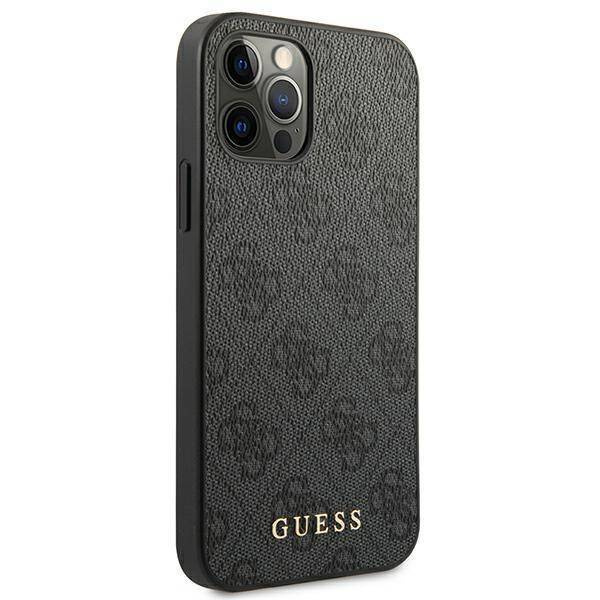 Oryginalne Etui IPHONE 12 / 12 PRO Guess Hard Case 4G Metal Gold Logo (GUHCP12MG4GFGR) szare